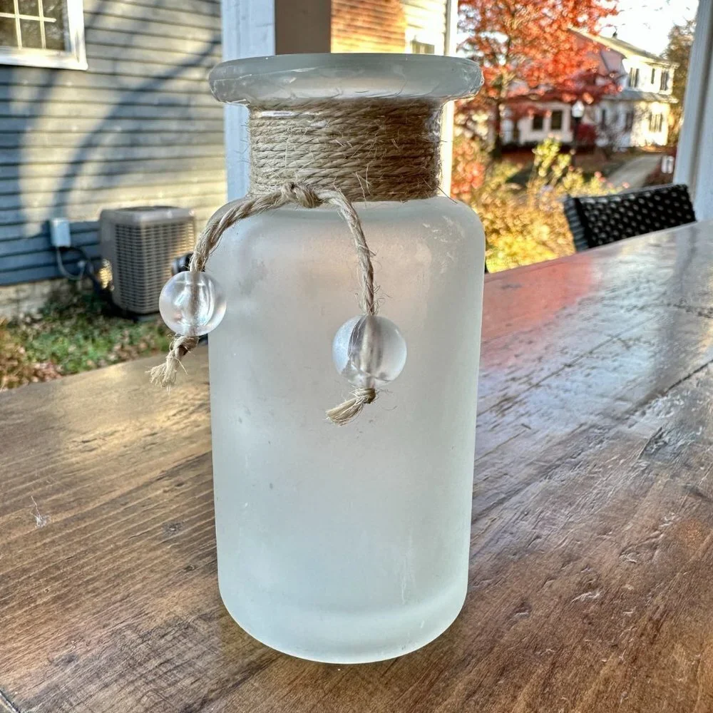 Frosted Glass Bud Vase with Jute Rope Accent